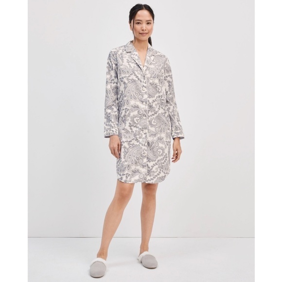 Haven Well Within Organic Cotton Poplin Grey Paisley Boho Sleep Shirt Dress Sz L - Picture 3 of 12